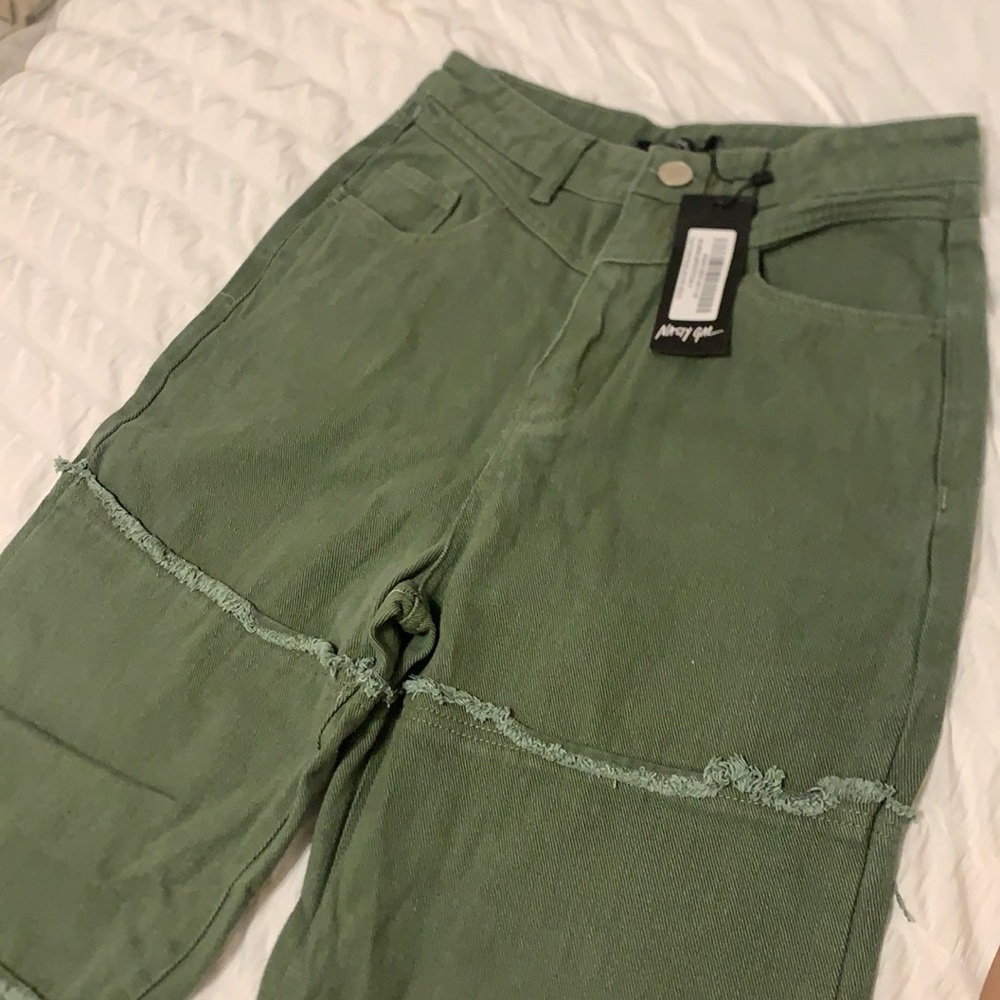 Nasty Gal green frayed Panelled Straight Leg Jeans